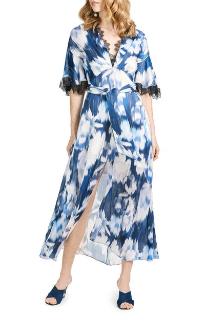 Shop Sachin & Babi Jenny Abstract Floral Lace Trim Dress In Blue Ikat Floral