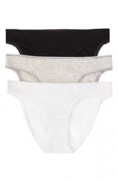 Shop On Gossamer 3-pack Cotton Hip Bikinis In Black/ White/ Gray