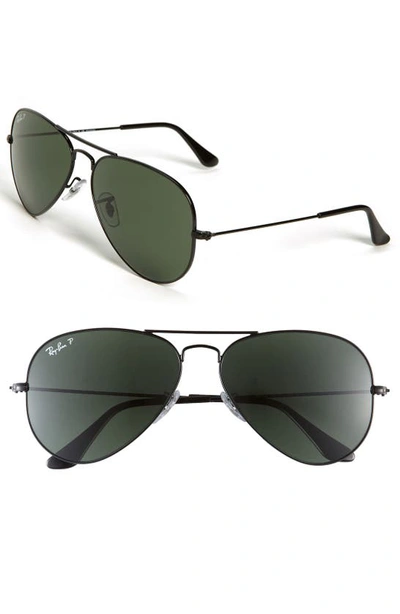 Shop Ray Ban Aviator 55mm Sunglasses In Polarized Black