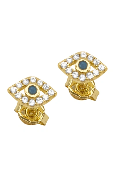 Adornia 14k Yellow Gold Plated Evil Eye Stud Earrings In Yellow
