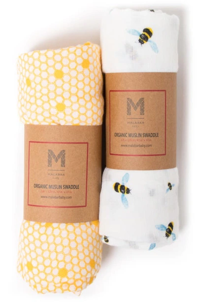 Shop Malabar Baby 2-pack Organic Muslin Swaddles In Busy Bees
