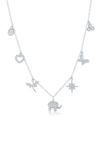 Simona Jewelry Sterling Silver Cz Pave Charm Necklace In Silver