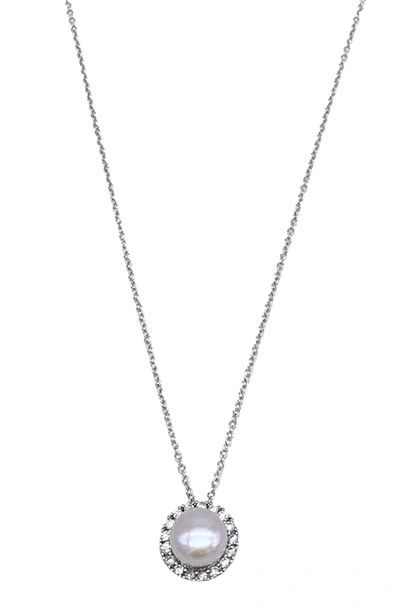 Shop Adornia Floating Freshwater Pearl Halo Necklace In Silver