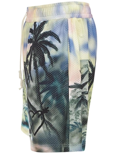Palm Angels Paradise Print Drawstring Mesh Shorts In Red