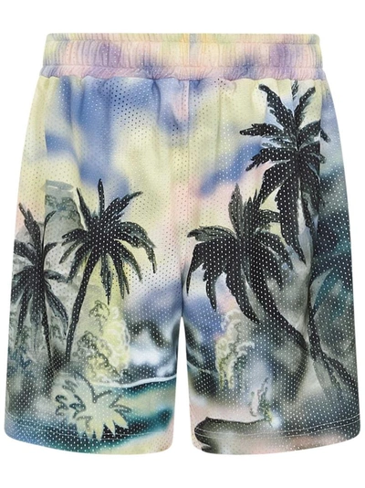 Palm Angels Paradise Print Drawstring Mesh Shorts In Red