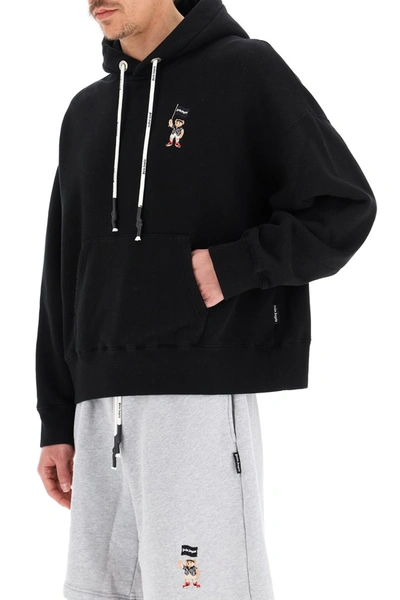 Shop Palm Angels Pirate Bear Embroidered Hoodie In Black White