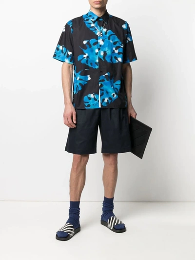 Shop Msgm Abstract-print Short-sleeve Shirt In Flame