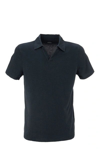 Shop Majestic V-neck Short-sleeved Polo Shirt In Marine