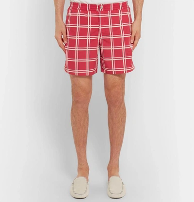 Shop Tod's Checked Swim Shorts In Red