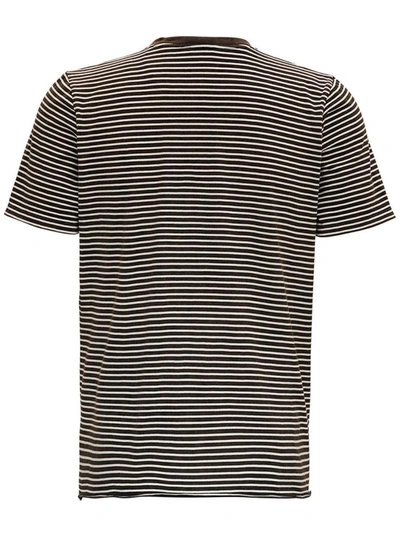 Shop Saint Laurent Striped Cotton T-shirt With Logo In Black