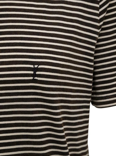 Shop Saint Laurent Striped Cotton T-shirt With Logo In Black