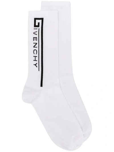 Shop Givenchy Logo Intarsia Socks In White