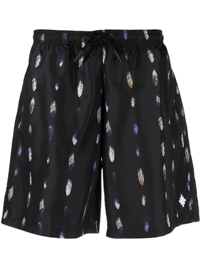 Shop Marcelo Burlon County Of Milan Marcelo Burlon Feather-print Swim Shorts In Black Multicolor