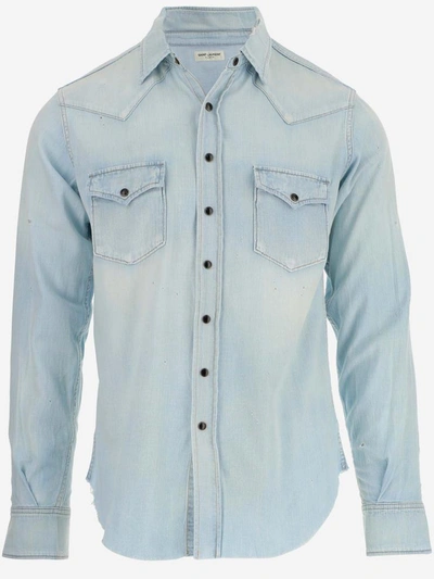 Shop Saint Laurent Shirts In Blu