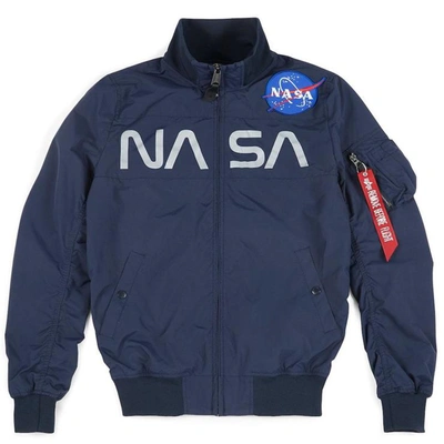 Shop Alpha Industries Nasa Logo Bomber Jacket In Blue