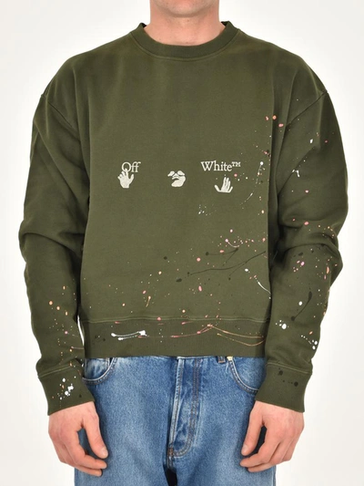 Shop Off-white Green Cotton Sweatshirt