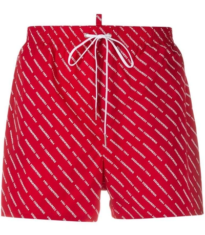 Shop Dsquared2 1964 Logo Swim Shorts In Red