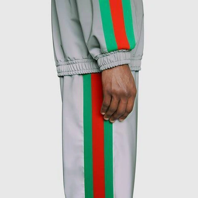 Shop Gucci Reflective Side Stride Track Pants In Beige Ebony