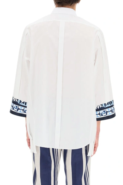 Shop Dolce & Gabbana Oversized Shirt With Majolica Inserts In Bianco Ottico