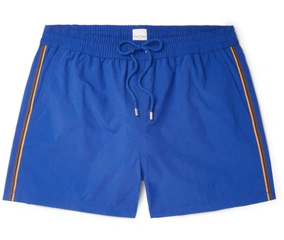 Shop Paul Smith Plain Stripe Logo Swim Shorts In Blue