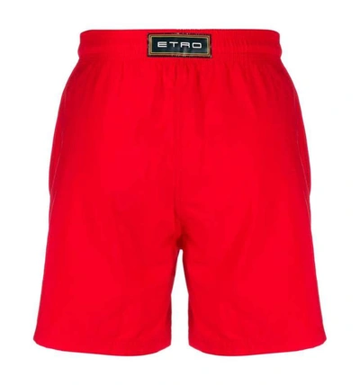 Shop Etro Logo Patch Swim Shorts In Red