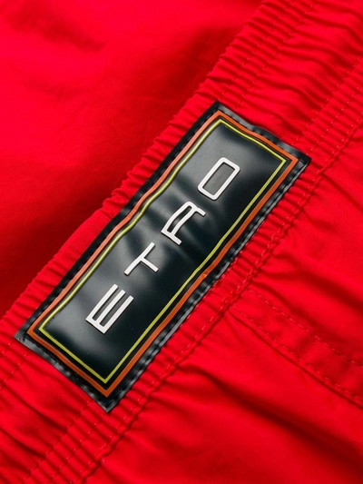 Shop Etro Logo Patch Swim Shorts In Red