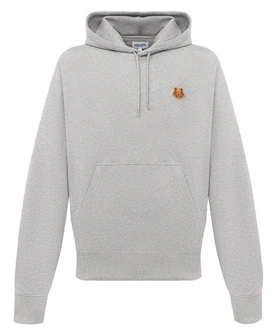Shop Kenzo Tiger Crest Logo Hoodie In Grey
