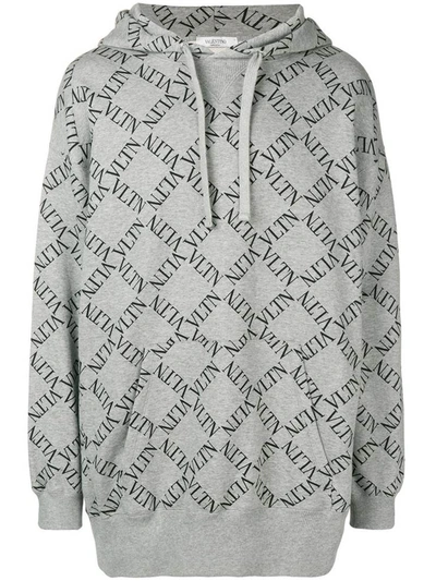 Shop Valentino Vltn Grid Logo Oversize Hoodie In Grey