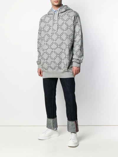 Shop Valentino Vltn Grid Logo Oversize Hoodie In Grey