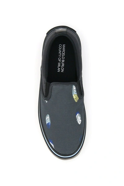 Shop Marcelo Burlon County Of Milan Marcelo Burlon Feathers Print Slip-on Sneakers In Black Multicolor