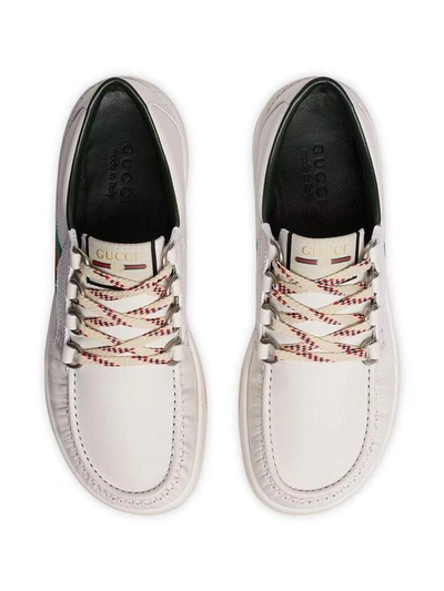 Shop Gucci Leather Lace-up Shoe With Web In Brown