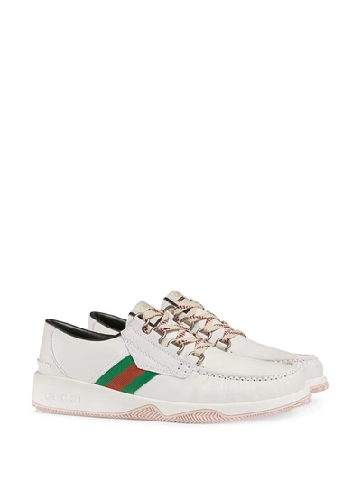 Shop Gucci Leather Lace-up Shoe With Web In Brown