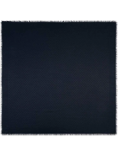 Shop Gucci Silk Wool Gg Jacquard Shawl In Navy