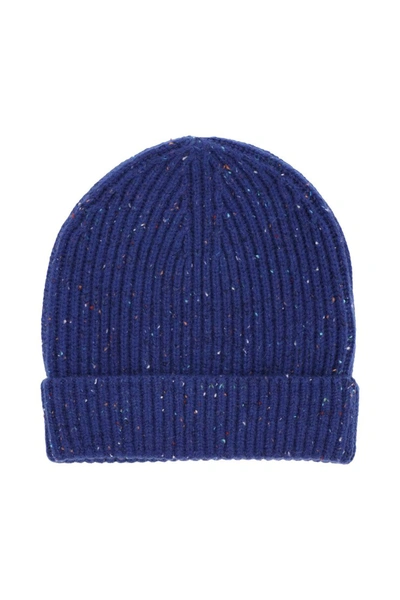 Shop Burberry Beanie Hat With Logo Embroidery In Navy