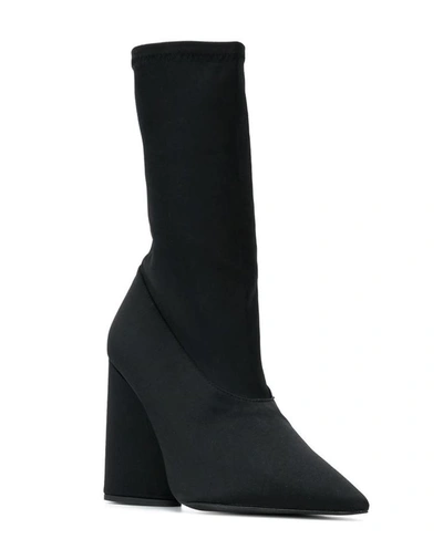 Shop Yeezy Season 8 Onyx Stretch Satin Ankle Boots In Black
