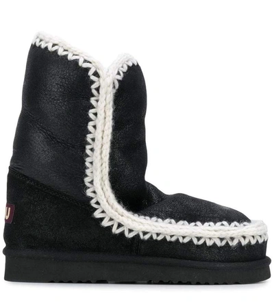 Shop Mou Eskimo 24 Cross Stitch Boots In Black