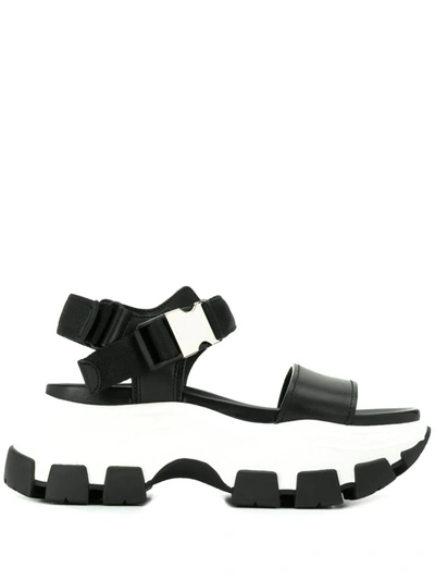 Shop Prada Pegasus Strap Sandals In Nero+bianco
