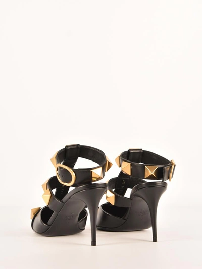 Shop Valentino Black Roman Studs Sandals
