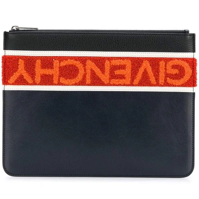 Shop Givenchy Terry-flock Logo Clutch Bag In Blue