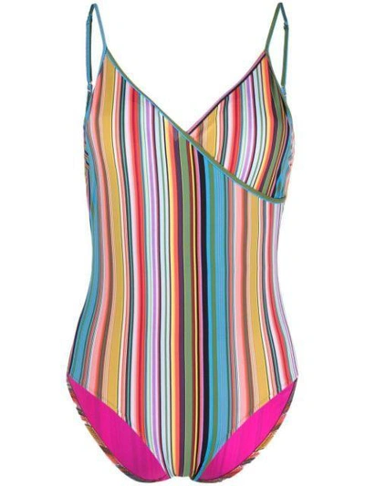 Shop Paul Smith Striped V-neck Swimsuit In Printed