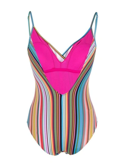Shop Paul Smith Striped V-neck Swimsuit In Printed