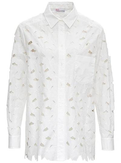 Shop Red Valentino Floral Cotton Poplin Shirt In White