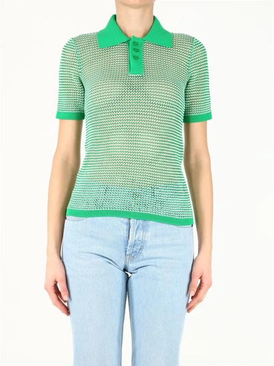 Shop Bottega Veneta Green Cotton Polo Shirt