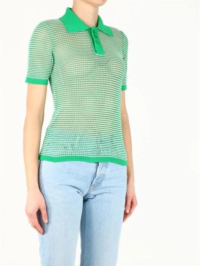 Shop Bottega Veneta Green Cotton Polo Shirt