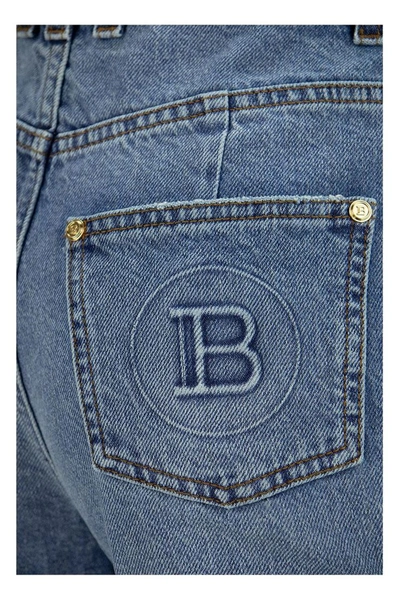 Shop Balmain High Waist Denim Bootcut Jeans In Blue