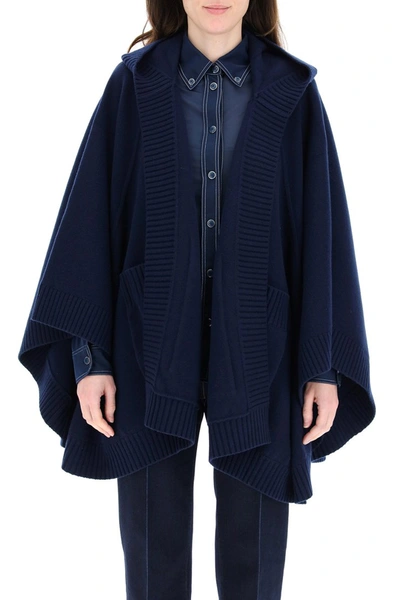 Shop Burberry Cape With Emblem Inlay In Navy