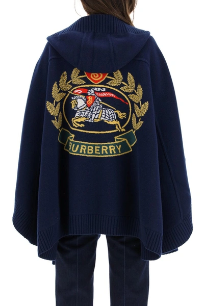 Shop Burberry Cape With Emblem Inlay In Navy