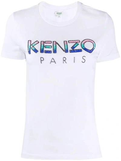 Shop Kenzo Paris Straight Sequin Logo T-shirt In White