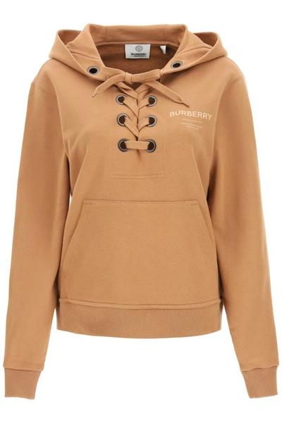 Shop Burberry Logo Print Hoodie In Camel