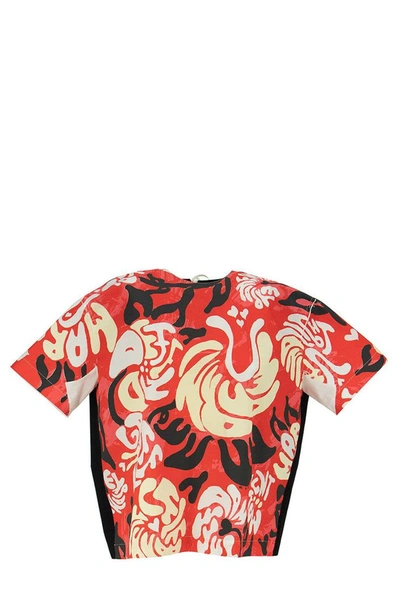 Shop Marni Tropical Flower Print Jersey T-shirt In Red